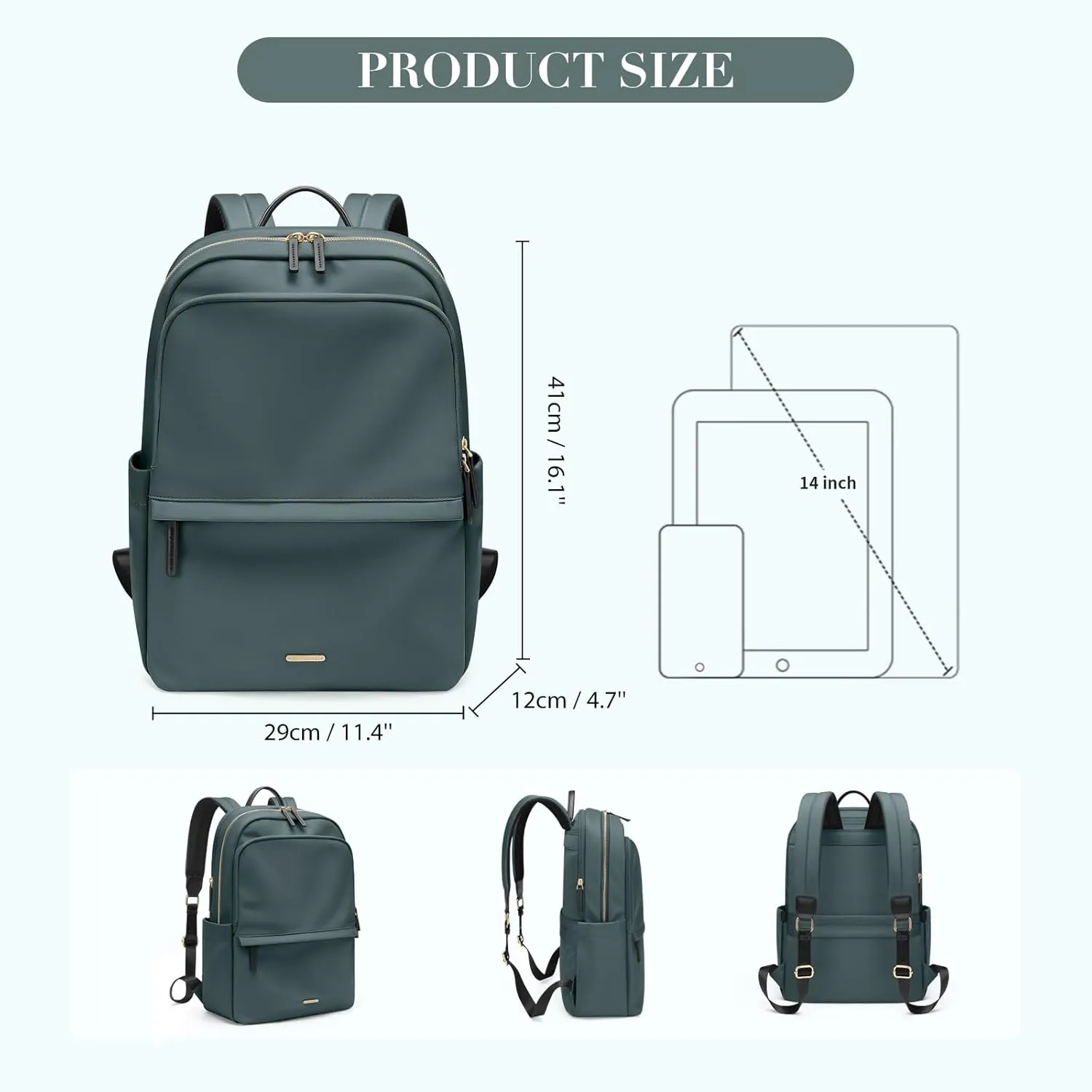 GOLF SUPAGS Women Laptop Backpack Casual Daypack for Work Travel College Backpack Purse Fits 14 Inch Notebook (Atrovirens)