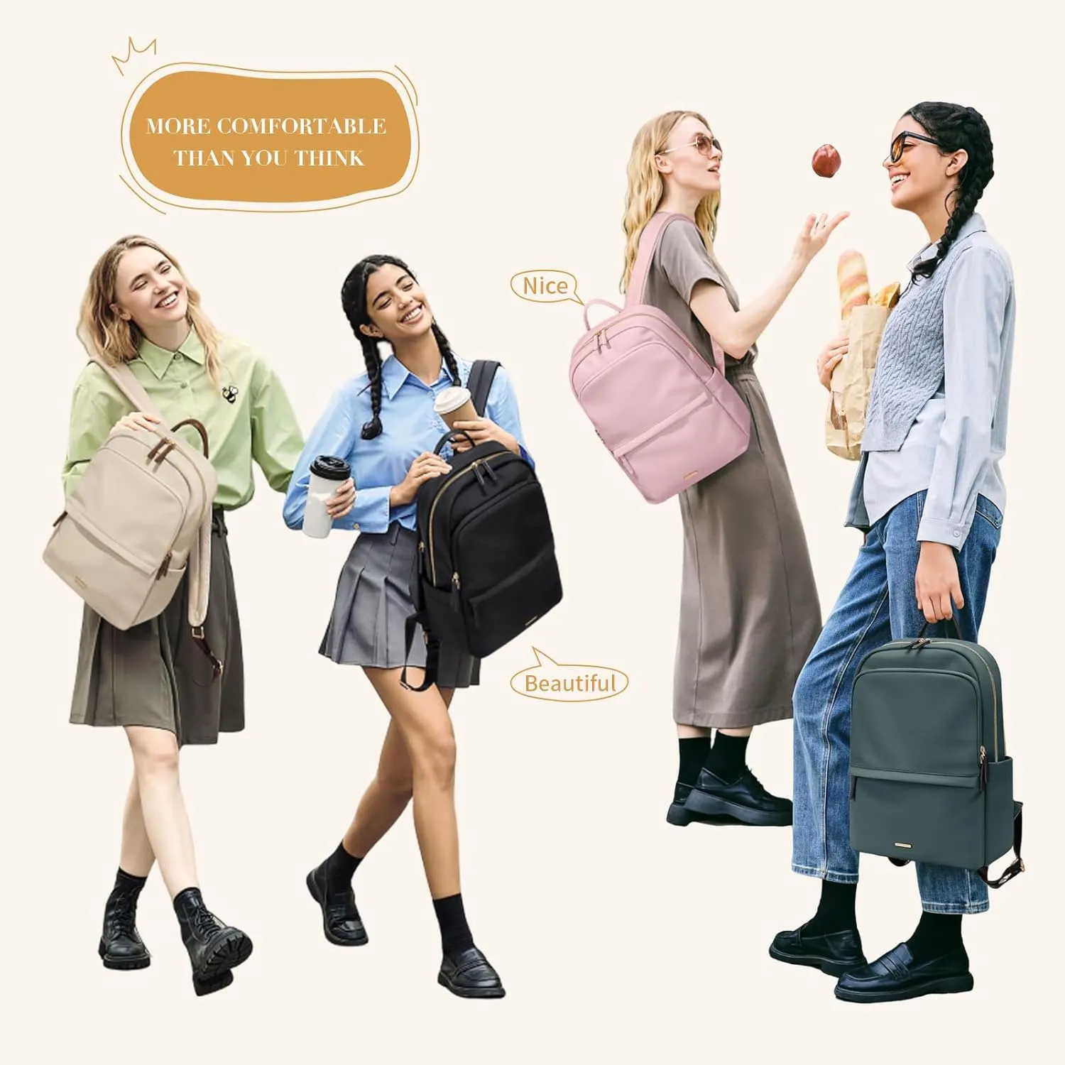 GOLF SUPAGS Women Laptop Backpack Casual Daypack for Work Travel College Backpack Purse Fits 14 Inch Notebook (Atrovirens)