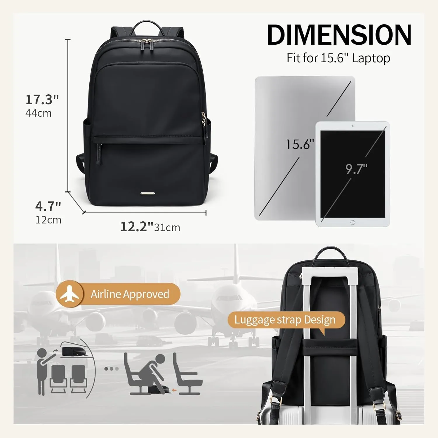 GOLF SUPAGS Women Laptop Backpack Casual Daypack for Work Travel College Backpack Purse Separate Laptop Compartment Fits 15.6 Inch Notebook