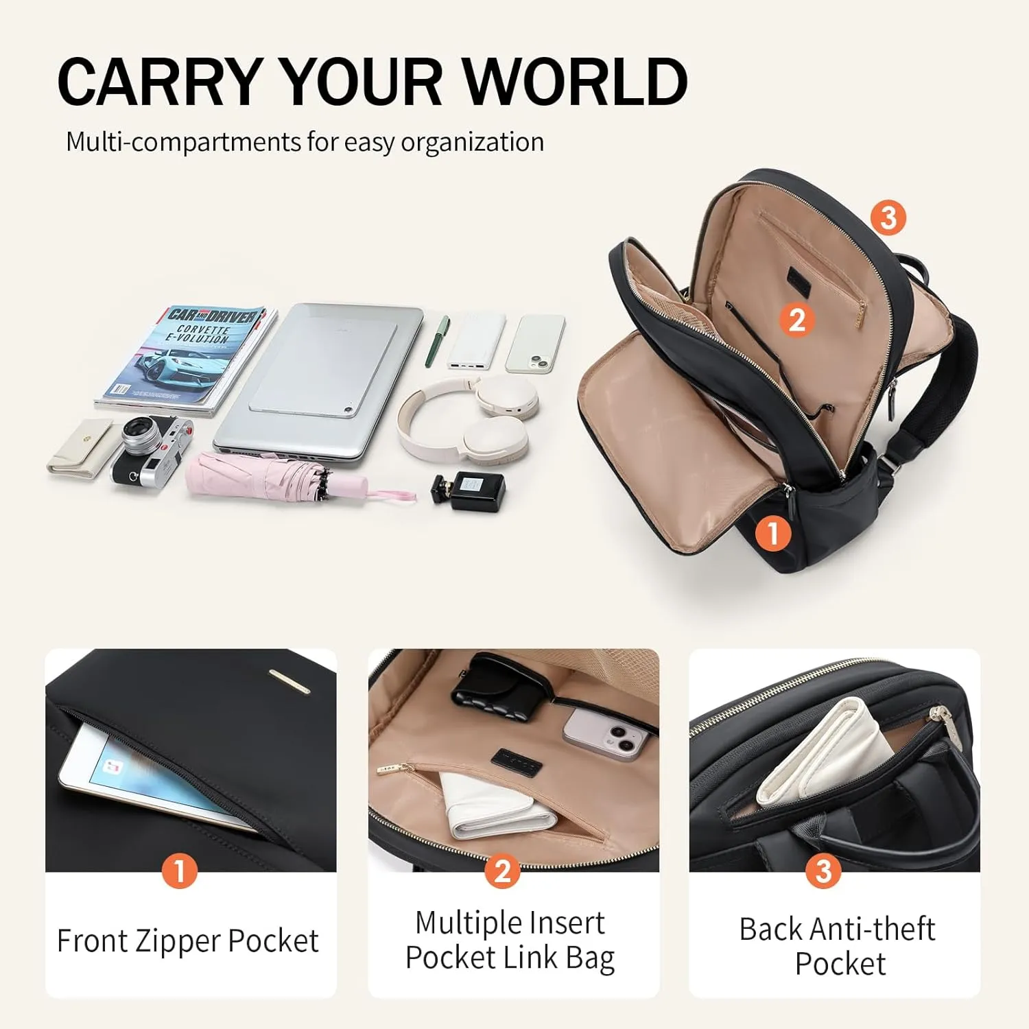GOLF SUPAGS Women Laptop Backpack Casual Daypack for Work Travel College Backpack Purse Separate Laptop Compartment Fits 15.6 Inch Notebook