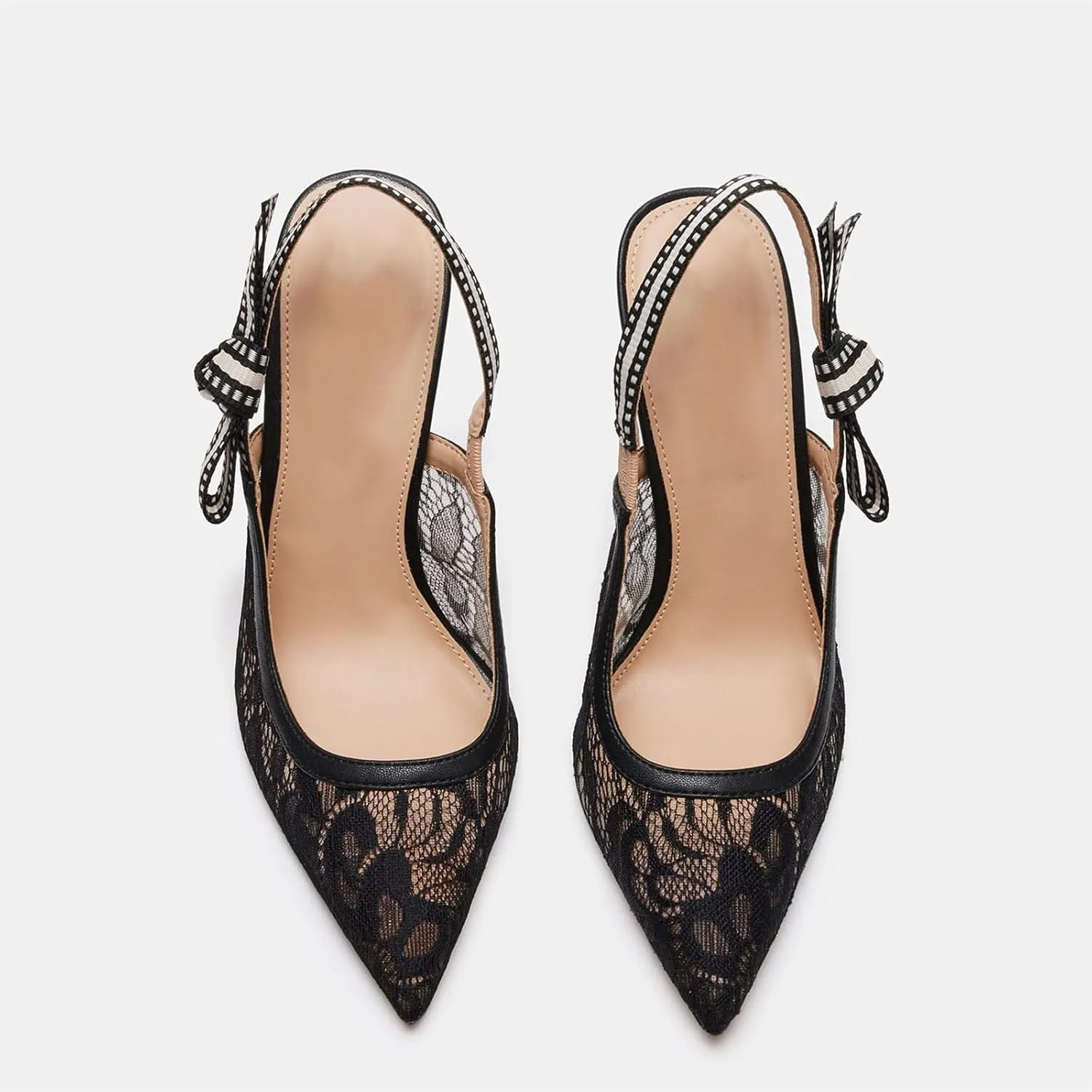 Goolita Pointed Closed Toe Pearl Slingback Heels for Women, Mesh Bow Evening Pump Stiletto High Heels Backless Party Bridal Shoes for Wedding