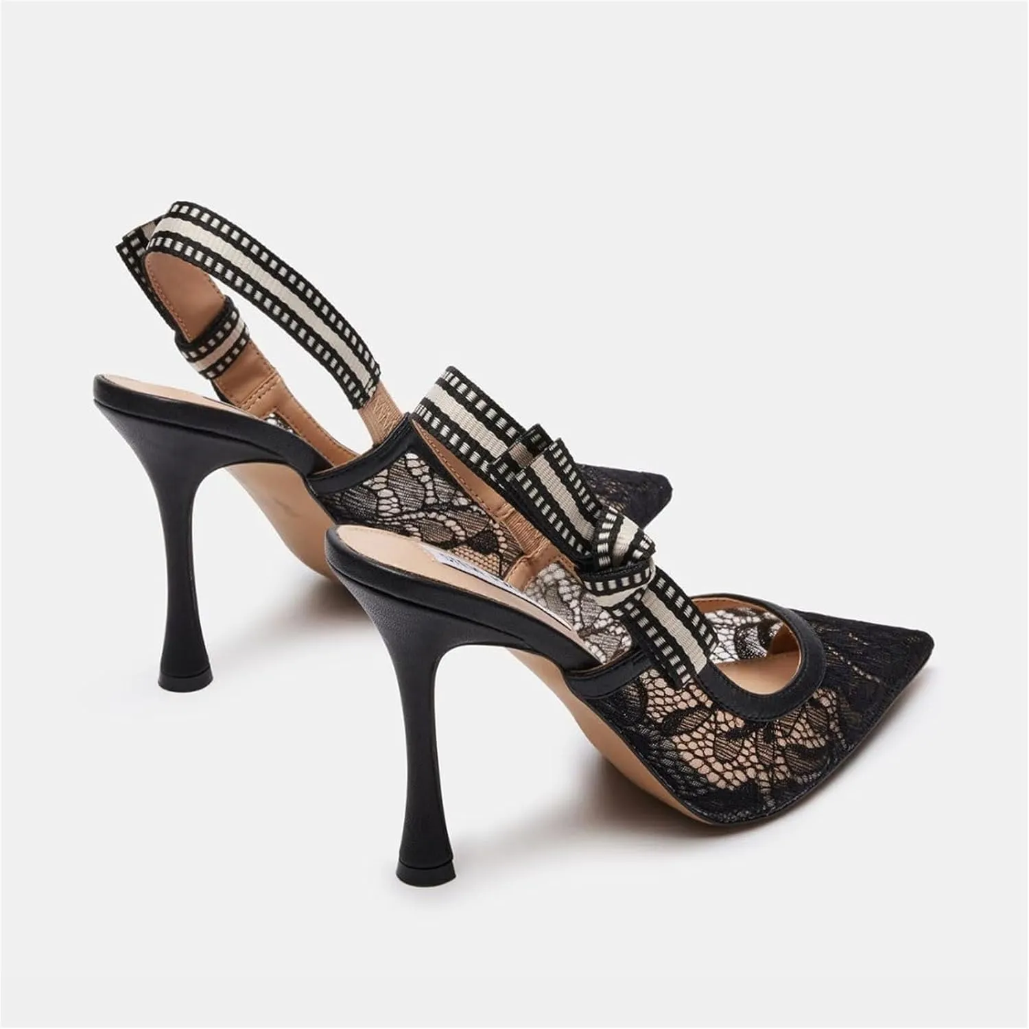 Goolita Pointed Closed Toe Pearl Slingback Heels for Women, Mesh Bow Evening Pump Stiletto High Heels Backless Party Bridal Shoes for Wedding