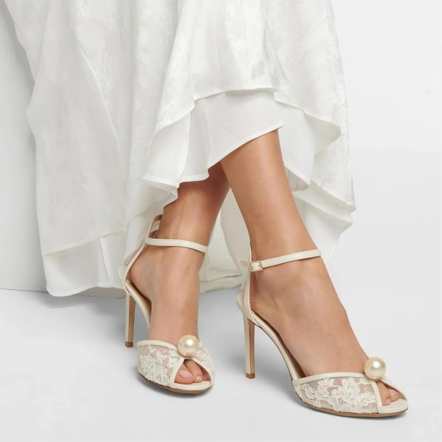 Goolita Womens Peep Toe Stiletto Heeled Sandals Shiny Pearl Buckle Ankle Strap Wedding Pumps Dress Evening Bride Bridal Shoes