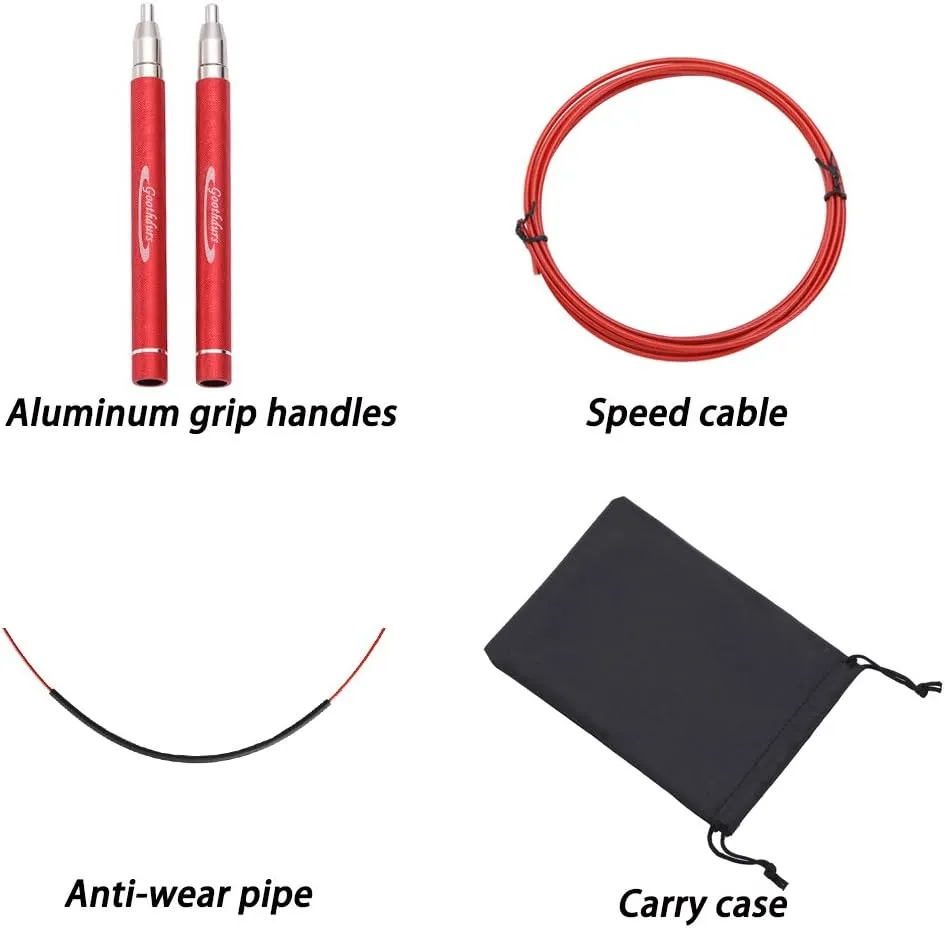 Goothdurs Speed Jump Rope Tangle-Free with Ball Bearing - Adjustable & Self-Locking Aluminum Skipping Ropes with Carrying Pouch Ideal for Crossfit Training, Boxing, and MMA Workouts