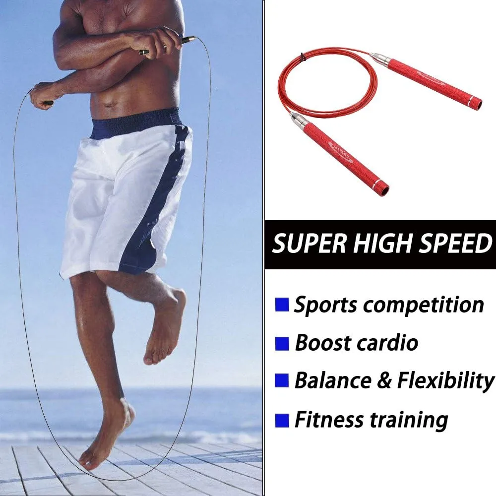 Goothdurs Speed Jump Rope Tangle-Free with Ball Bearing - Adjustable & Self-Locking Aluminum Skipping Ropes with Carrying Pouch Ideal for Crossfit Training, Boxing, and MMA Workouts
