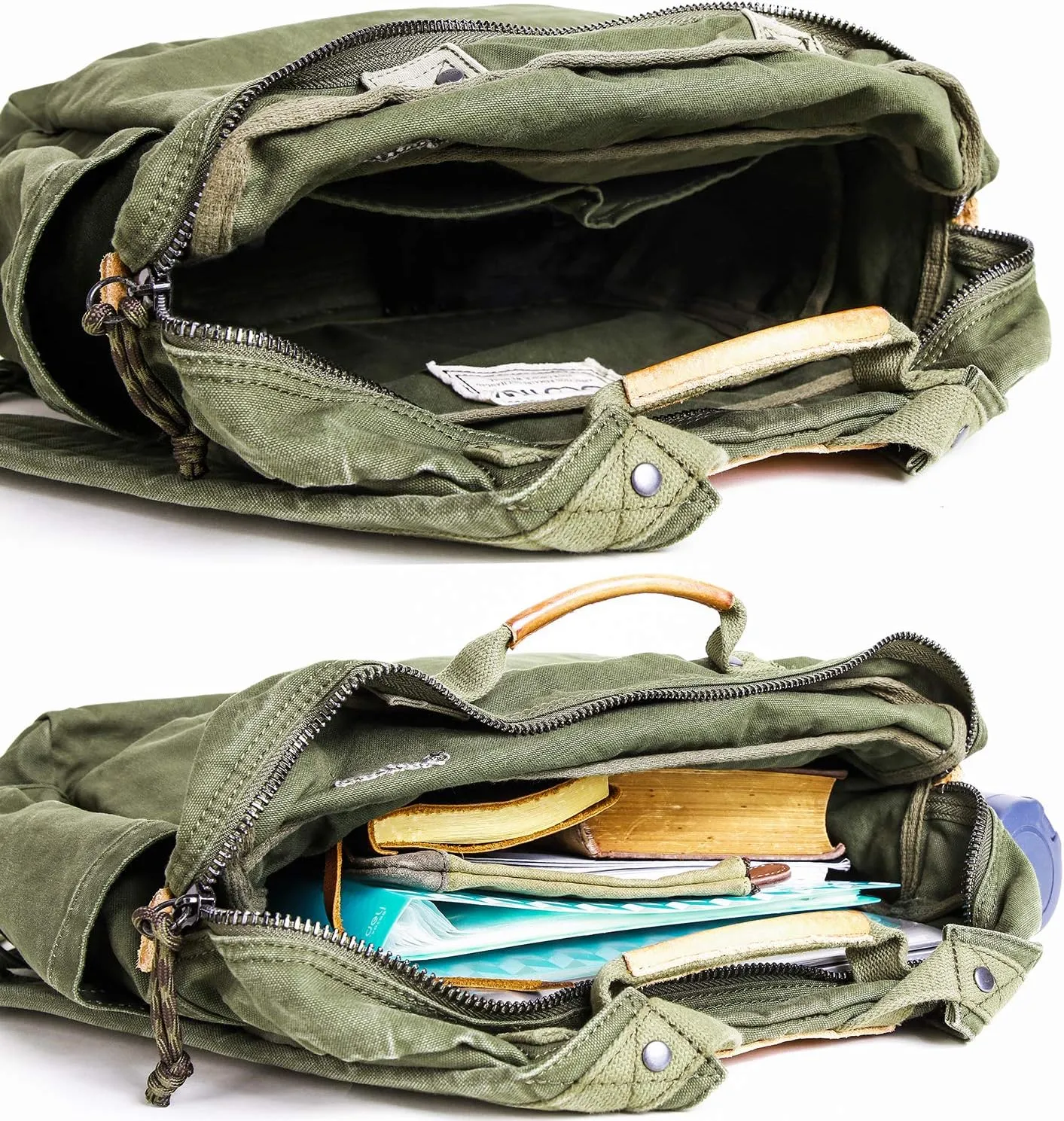 Gootium Canvas Backpack for Women Vintage Style Zipper Bag Men's Casual Daypack Cloth Outdoor Travel Rucksack, Olive