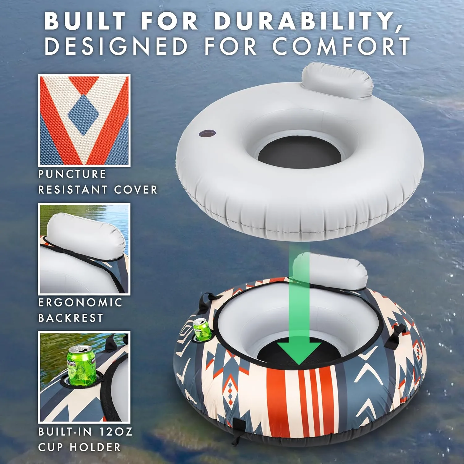 GoSports WOVN River Tubes with Premium Canvas Covers - Choose Your Style - Heavy Duty Floats for Rivers, Lakes, & Pools