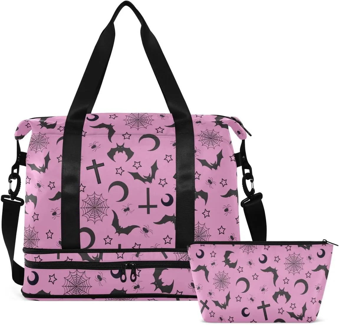 Gothic Pink Travel Duffel Tote with Bats - Sports Weekender Overnight Gym Carry On Hospital Bag for Women & Men