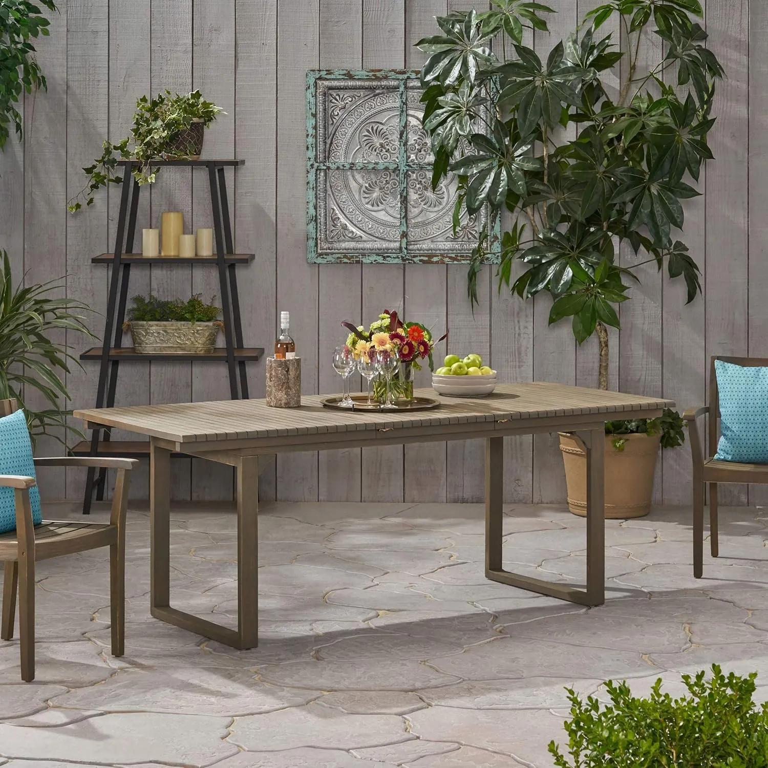 Great Deal Furniture Yilia Outdoor Expandable Acacia Wood Dining Table, Gray (309679)