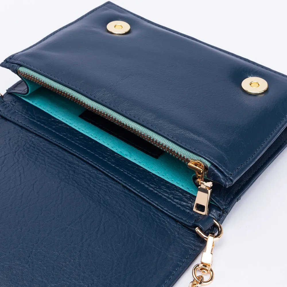 Green Market Crossbody in Navy Leather