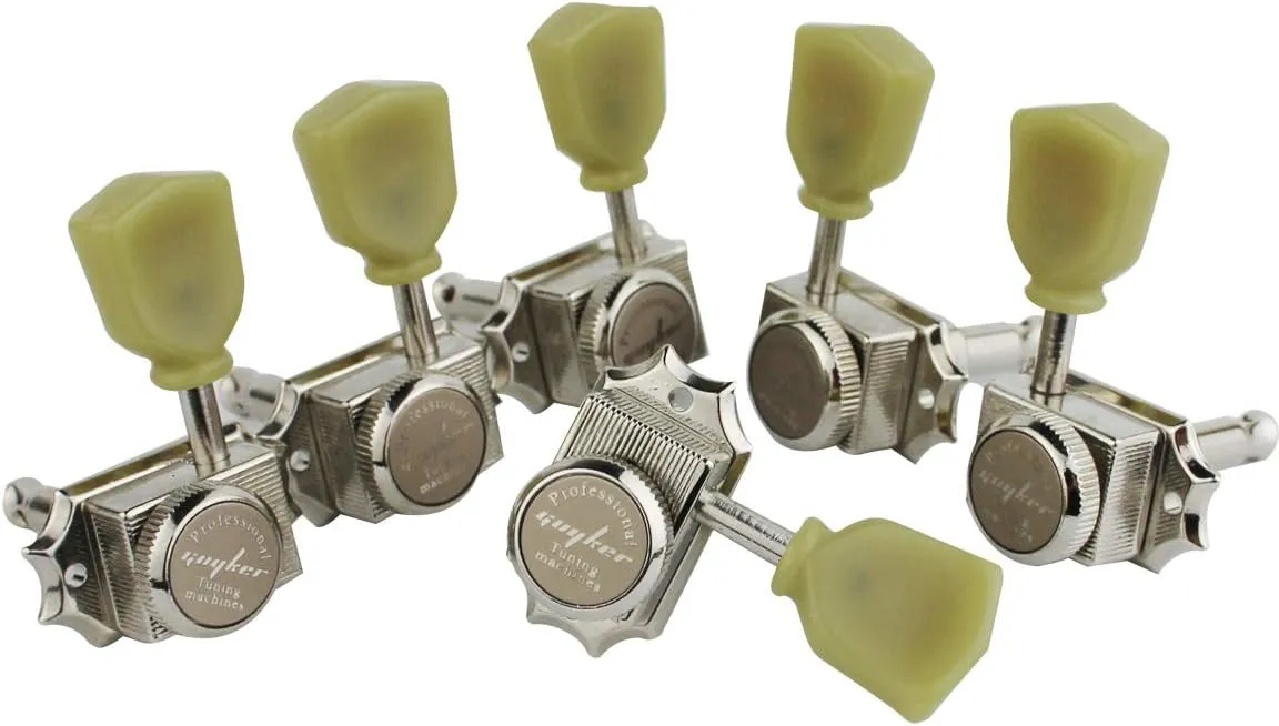Guyker 6Pcs Guitar Locking String Tuning Pegs (3R   3L) – 1:15 Vintage Deluxe Style Tuners Key Machine Heads Set with Keystone Knob Replacement for Les Paul Style Electric or Acoustic Guitar - Nickel