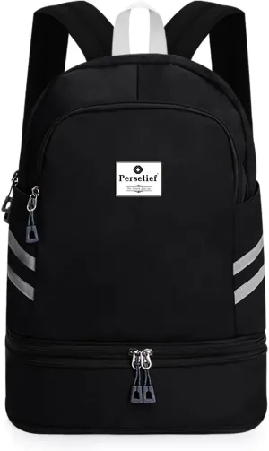 Gym Backpack for Women Foldable Sports Gym Bag with Shoe Compartment & Wet Pocket Travel Backpack Casual Daypack, Black