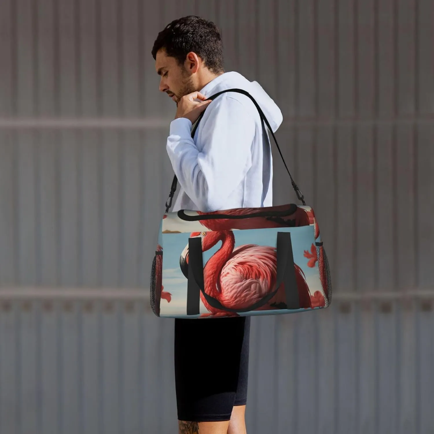 Gym Bag American Flamingo Duffel Bag for Men Women Travel Overnight Bag with Shoe Compartment Workout Bags