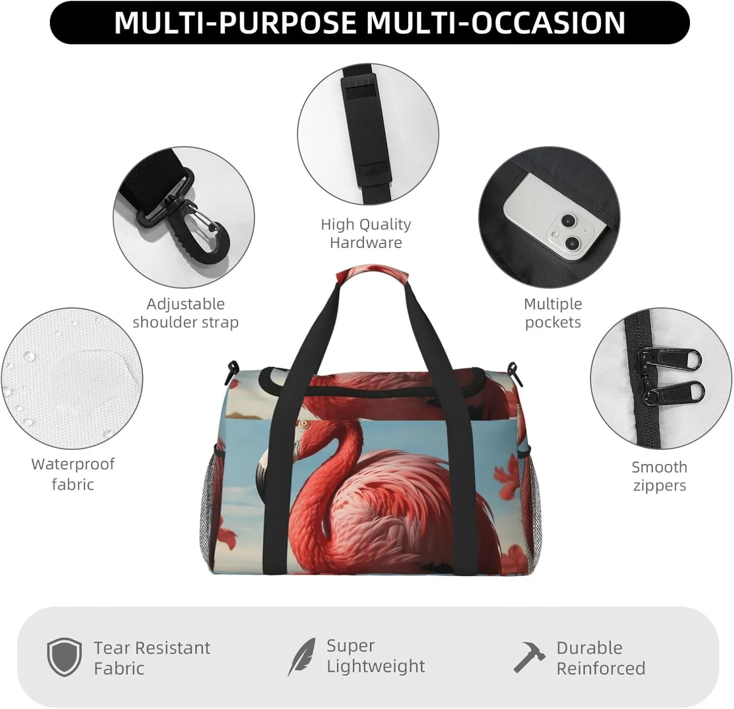 Gym Bag American Flamingo Duffel Bag for Men Women Travel Overnight Bag with Shoe Compartment Workout Bags