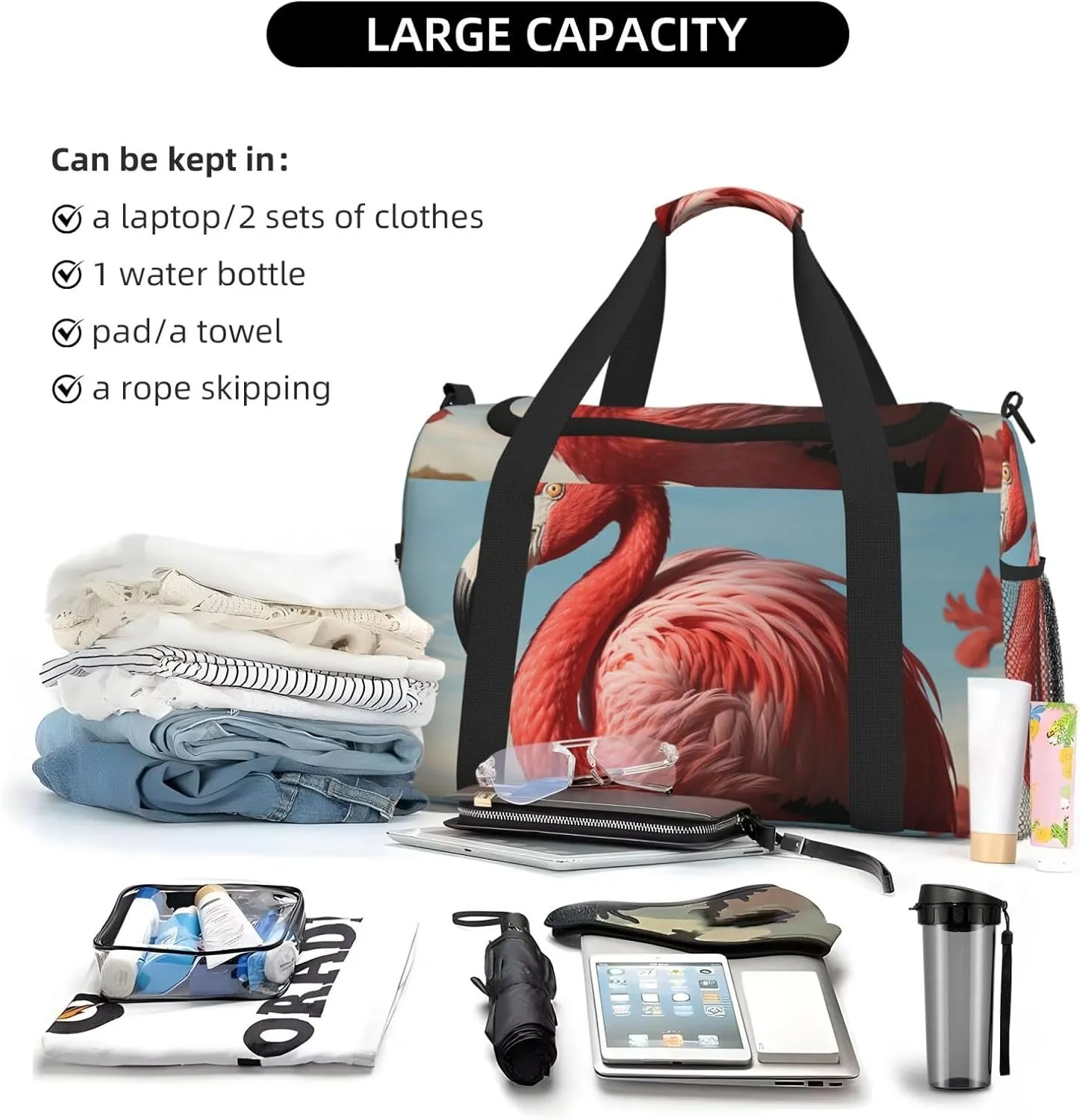 Gym Bag American Flamingo Duffel Bag for Men Women Travel Overnight Bag with Shoe Compartment Workout Bags