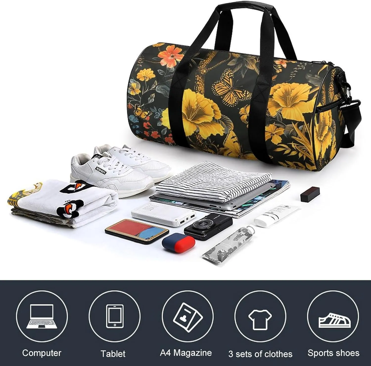 Gym Bag Animals And Butterflies Duffel Bag for Men Women Overnight Bag with Shoe Compartment Workout Bags