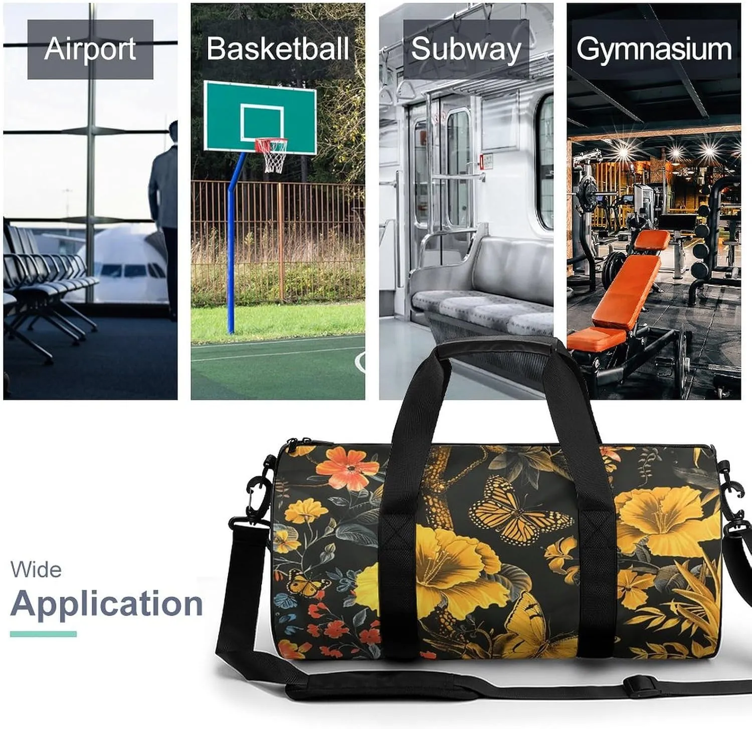 Gym Bag Animals And Butterflies Duffel Bag for Men Women Overnight Bag with Shoe Compartment Workout Bags