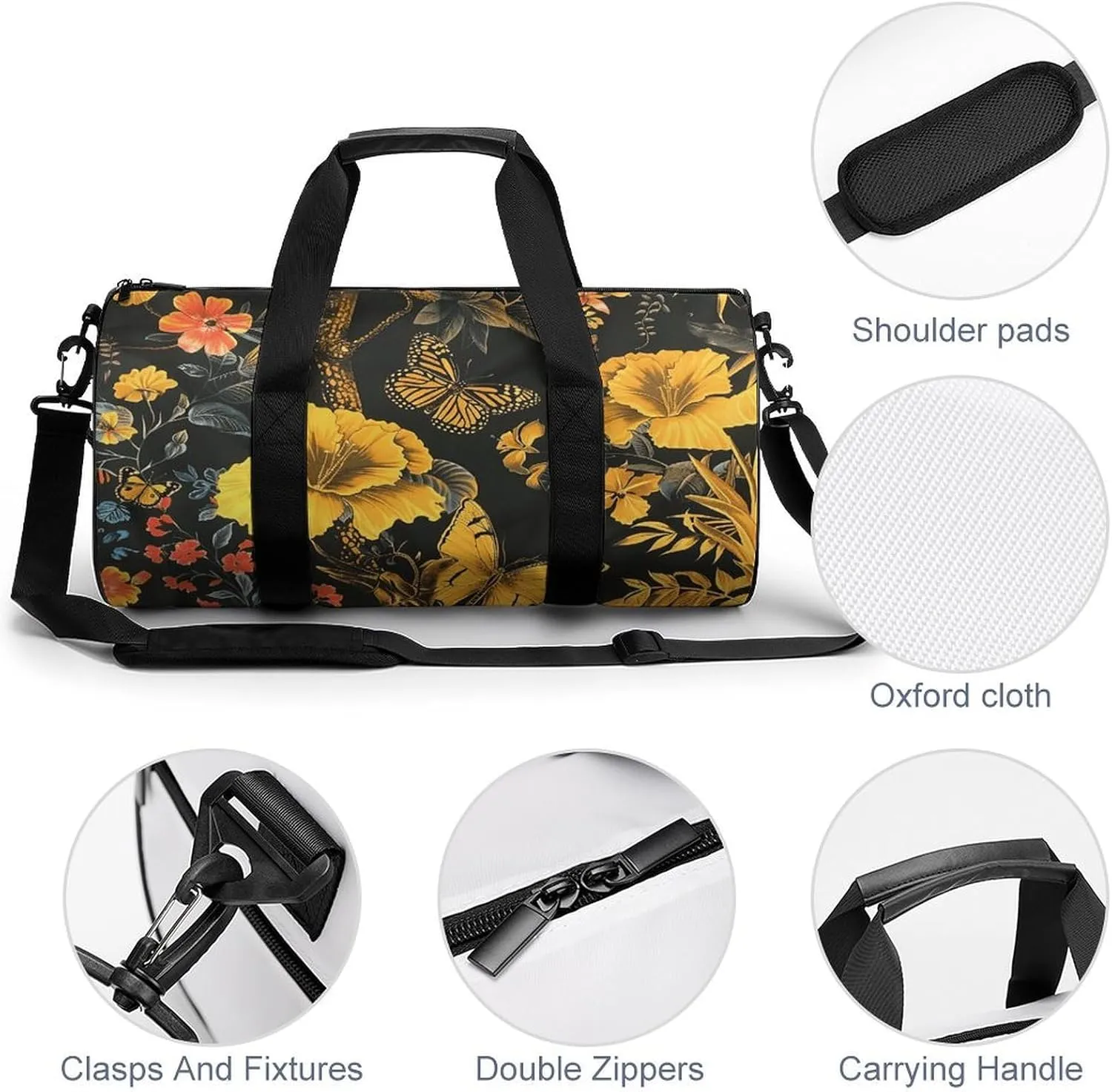 Gym Bag Animals And Butterflies Duffel Bag for Men Women Overnight Bag with Shoe Compartment Workout Bags