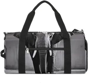 Gym Bag Black And White Elephant Duffel Bag for Men Women Travel Overnight Bag with Shoe Compartment Workout Bags