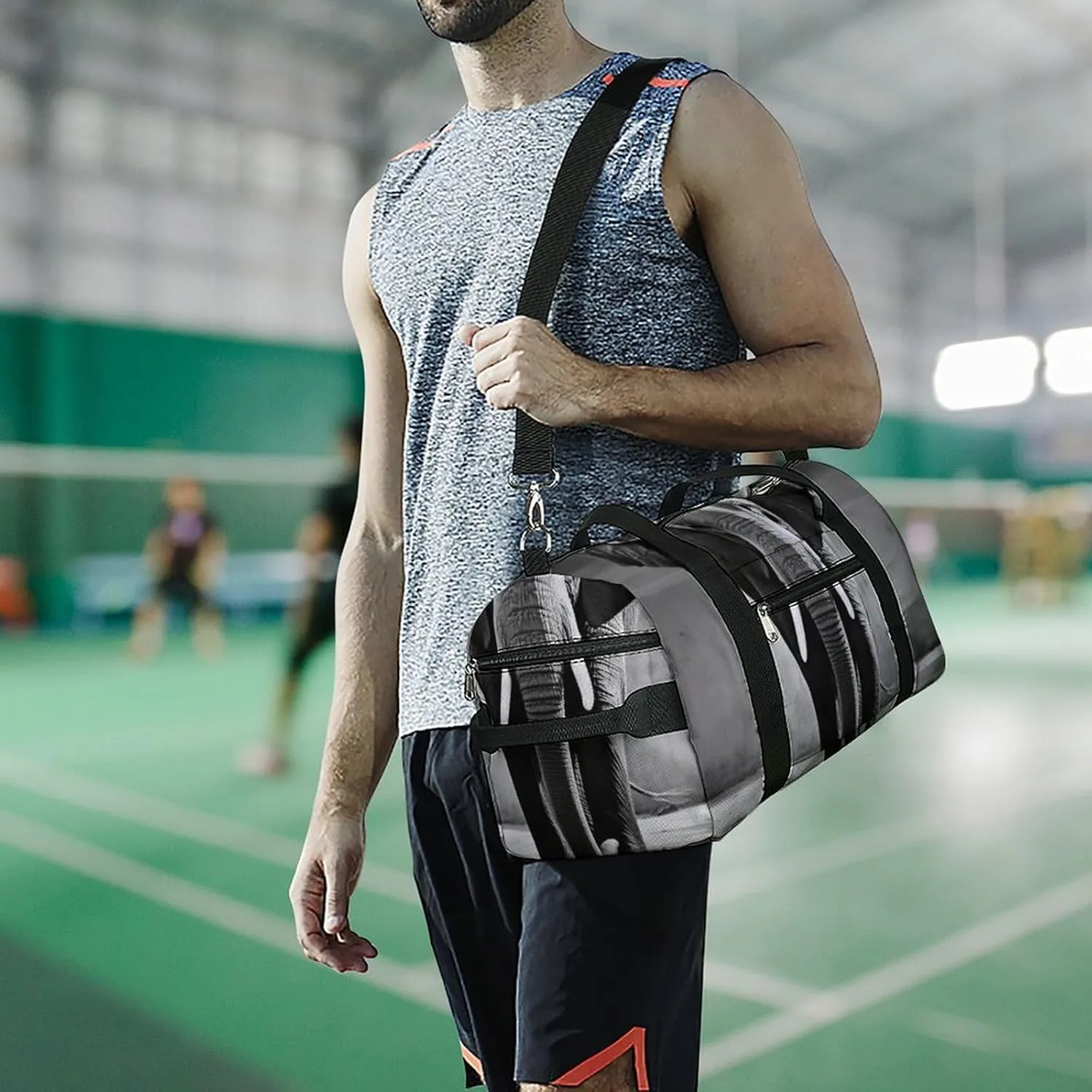 Gym Bag Black And White Elephant Duffel Bag for Men Women Travel Overnight Bag with Shoe Compartment Workout Bags