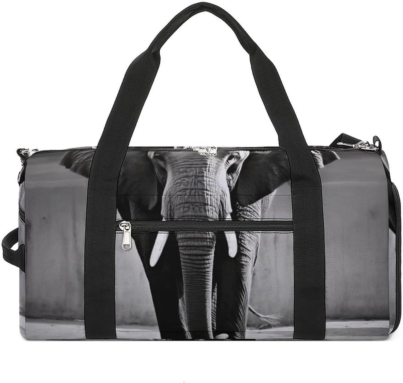 Gym Bag Black And White Elephant Duffel Bag for Men Women Travel Overnight Bag with Shoe Compartment Workout Bags