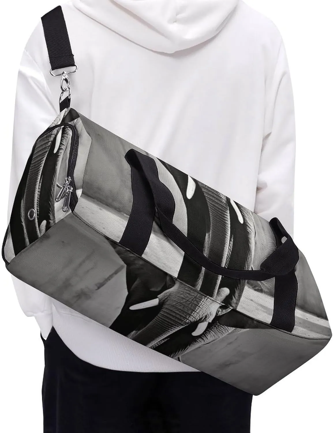 Gym Bag Black And White Elephant Duffel Bag for Men Women Travel Overnight Bag with Shoe Compartment Workout Bags