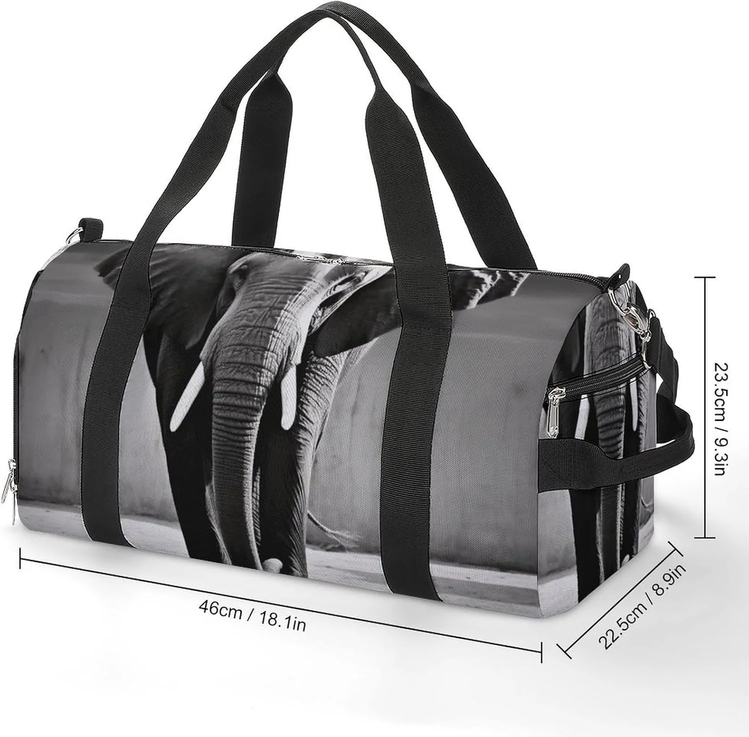 Gym Bag Black And White Elephant Duffel Bag for Men Women Travel Overnight Bag with Shoe Compartment Workout Bags