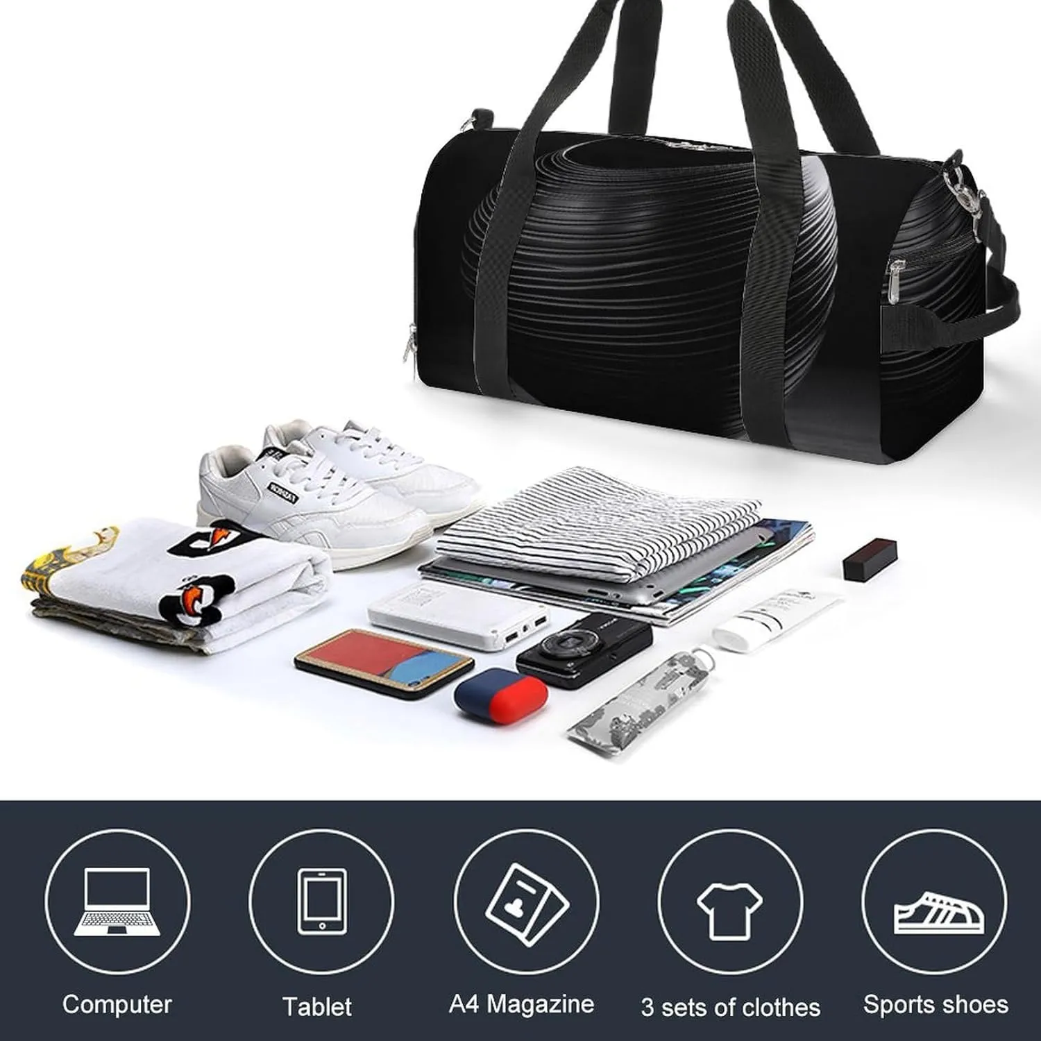 Gym Bag Black Vase Duffel Bag for Men Women Travel Overnight Bag with Shoe Compartment Workout Bags