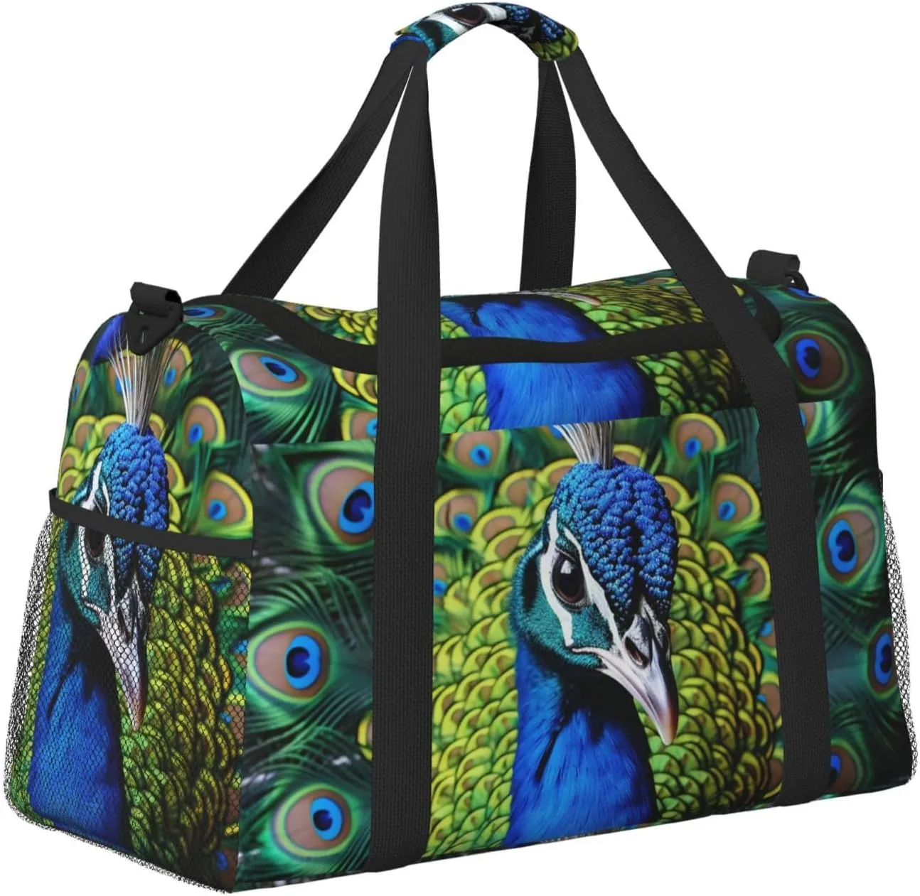 Gym Bag Blue Peacock Duffel Bag for Men Women Travel Overnight Bag with Shoe Compartment Workout Bags