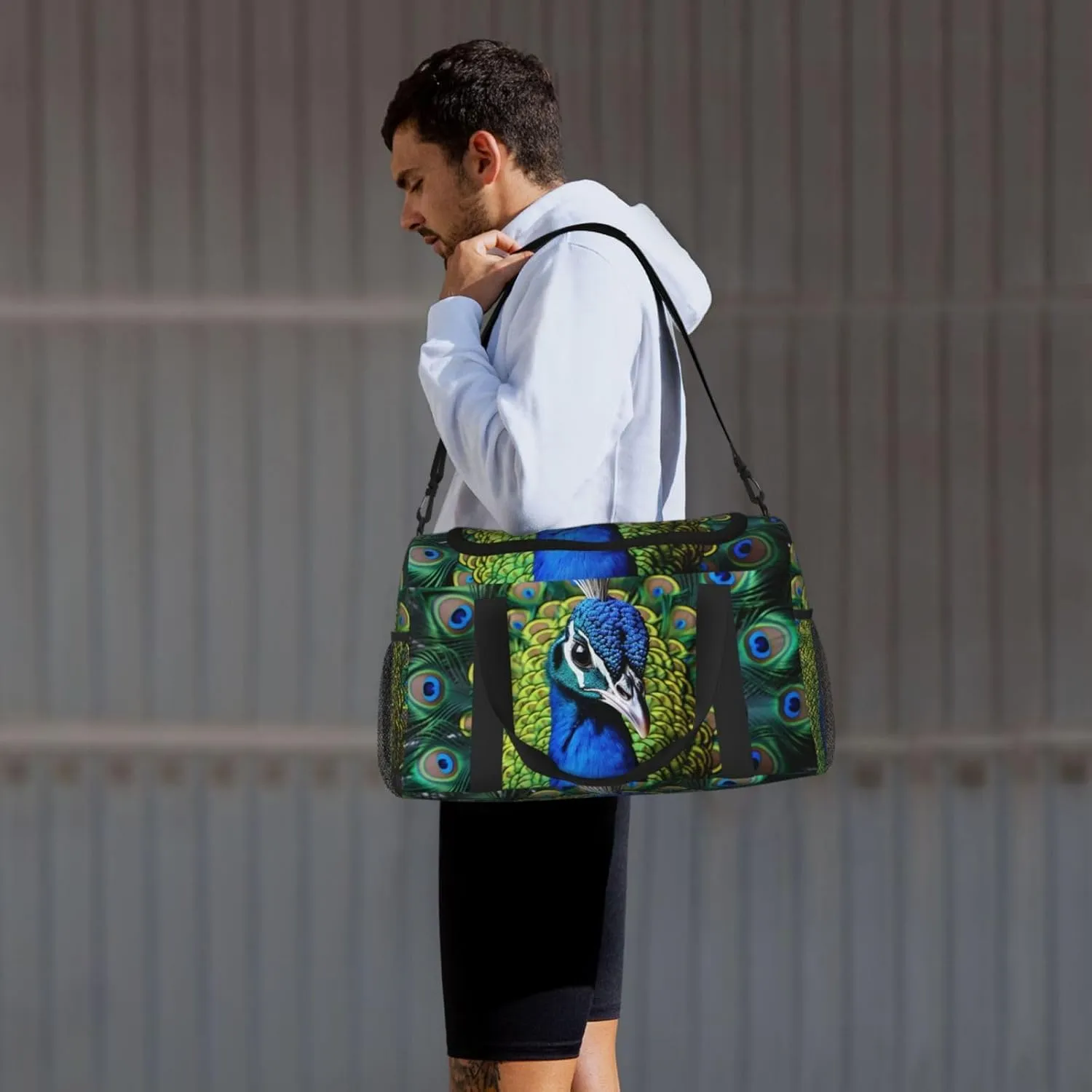 Gym Bag Blue Peacock Duffel Bag for Men Women Travel Overnight Bag with Shoe Compartment Workout Bags