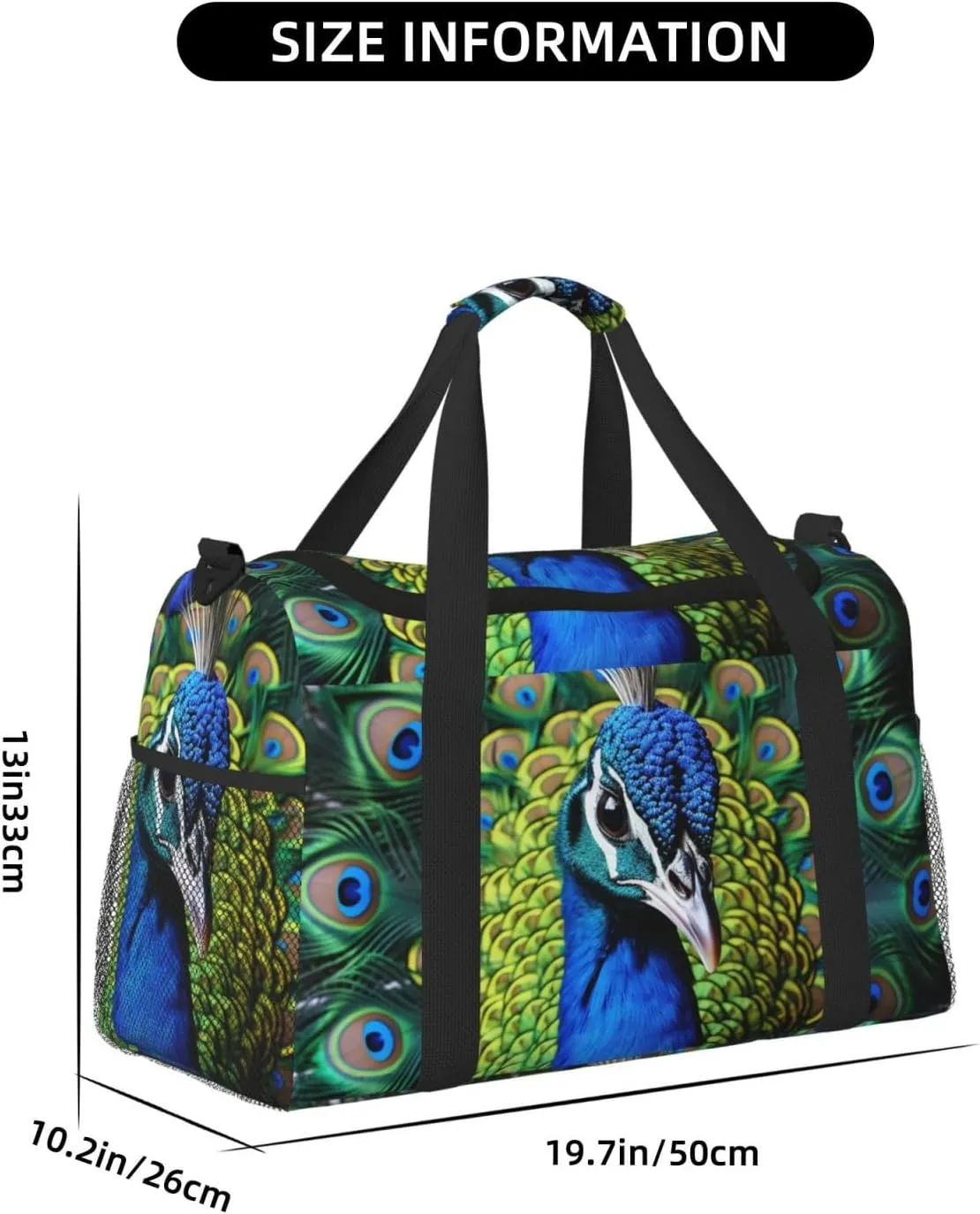 Gym Bag Blue Peacock Duffel Bag for Men Women Travel Overnight Bag with Shoe Compartment Workout Bags