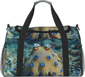 Gym Bag Blue Ringed Octopus5 Duffel Bag for Men Women Travel Overnight Bag with Shoe Compartment Workout Bags