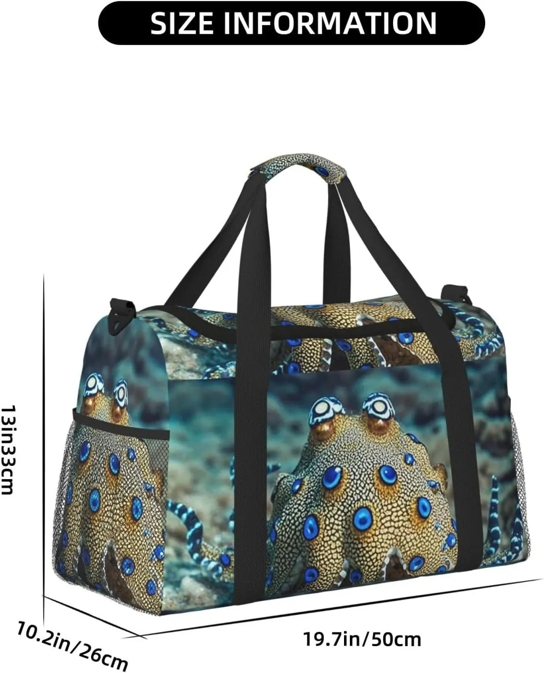 Gym Bag Blue Ringed Octopus5 Duffel Bag for Men Women Travel Overnight Bag with Shoe Compartment Workout Bags
