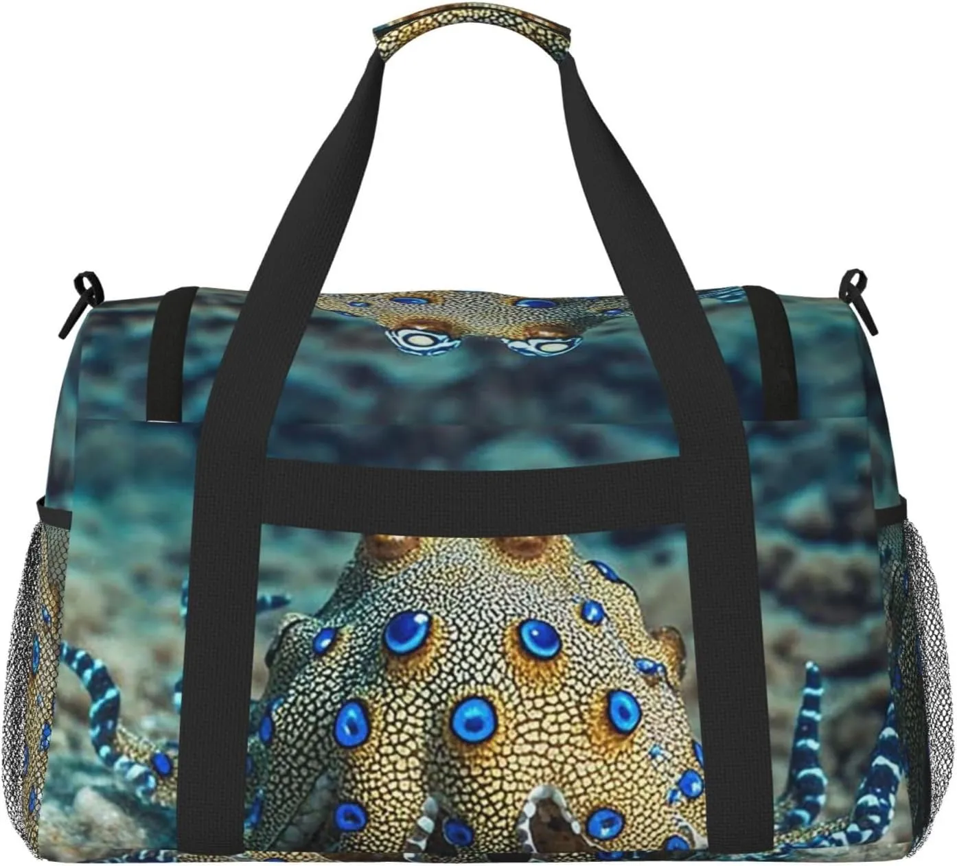 Gym Bag Blue Ringed Octopus5 Duffel Bag for Men Women Travel Overnight Bag with Shoe Compartment Workout Bags
