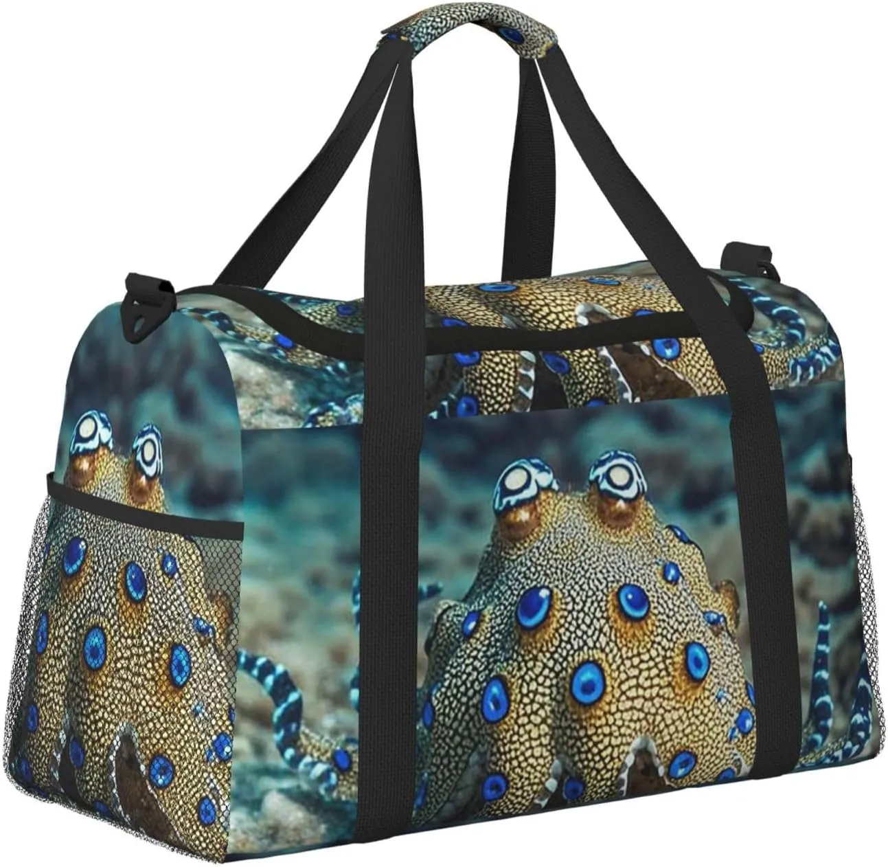 Gym Bag Blue Ringed Octopus5 Duffel Bag for Men Women Travel Overnight Bag with Shoe Compartment Workout Bags