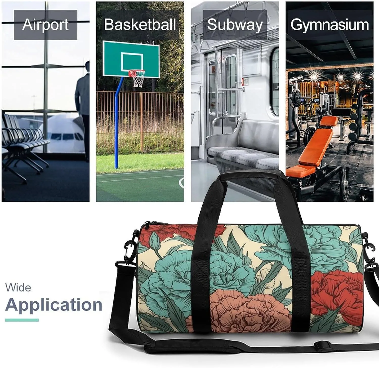 Gym Bag Carnations of Red Colors Duffel Bag for Men Women Overnight Bag with Shoe Compartment Workout Bags