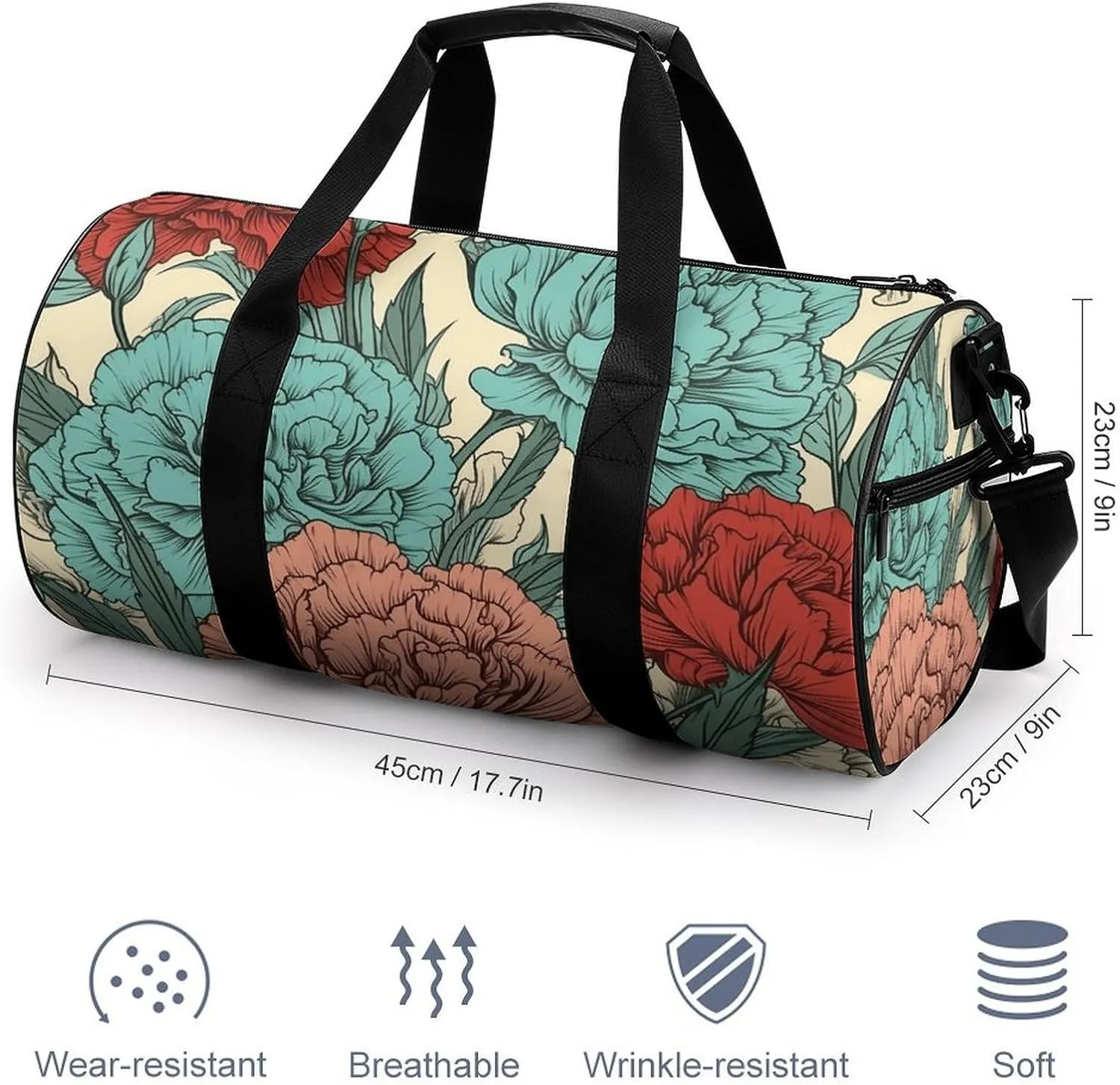 Gym Bag Carnations of Red Colors Duffel Bag for Men Women Overnight Bag with Shoe Compartment Workout Bags