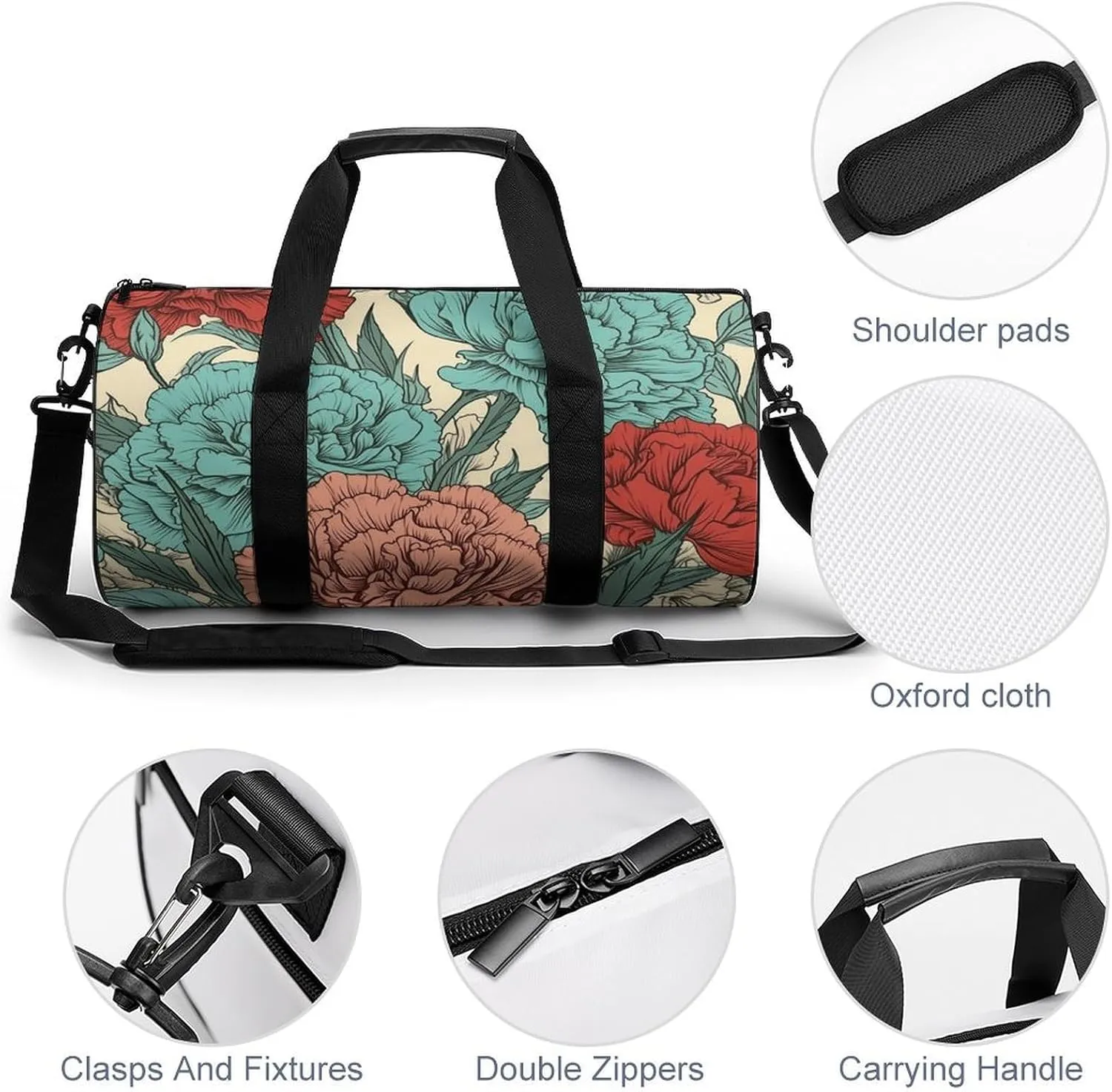 Gym Bag Carnations of Red Colors Duffel Bag for Men Women Overnight Bag with Shoe Compartment Workout Bags