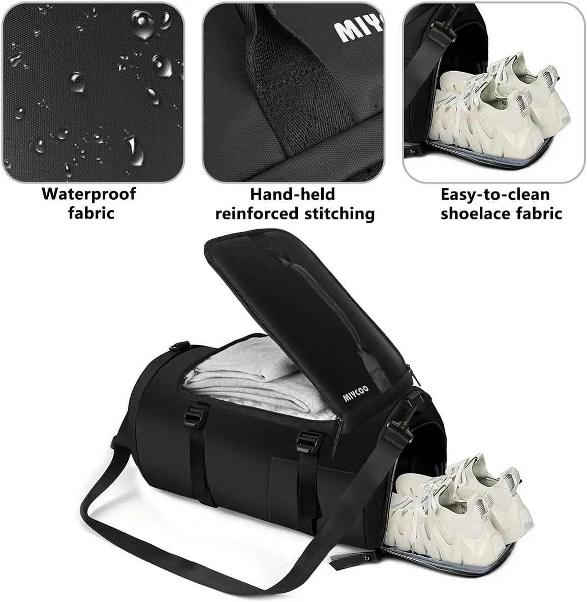 Gym Bag for Men and Women Sports Duffle bag Travel Backpack Weekender Overnight Bag with Shoes Compartment Black - MIYCOO