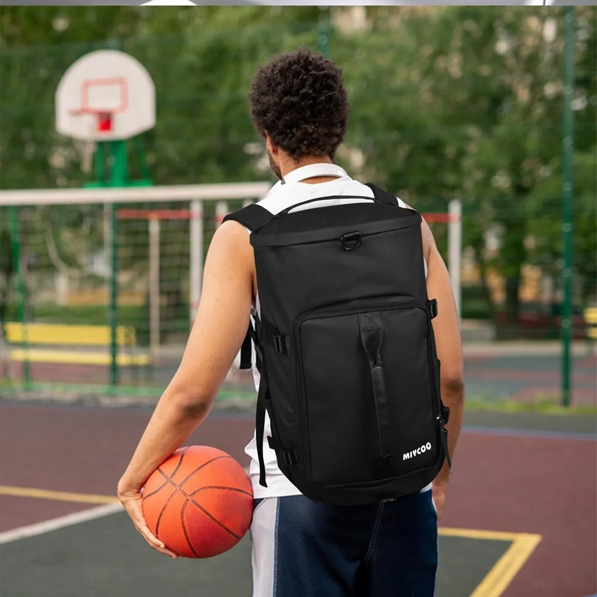 Gym Bag for Men and Women Sports Duffle bag Travel Backpack Weekender Overnight Bag with Shoes Compartment Black - MIYCOO