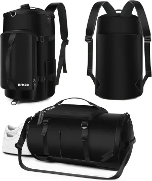 Gym Bag for Men and Women Sports Duffle bag Travel Backpack Weekender Overnight Bag with Shoes Compartment Black - MIYCOO
