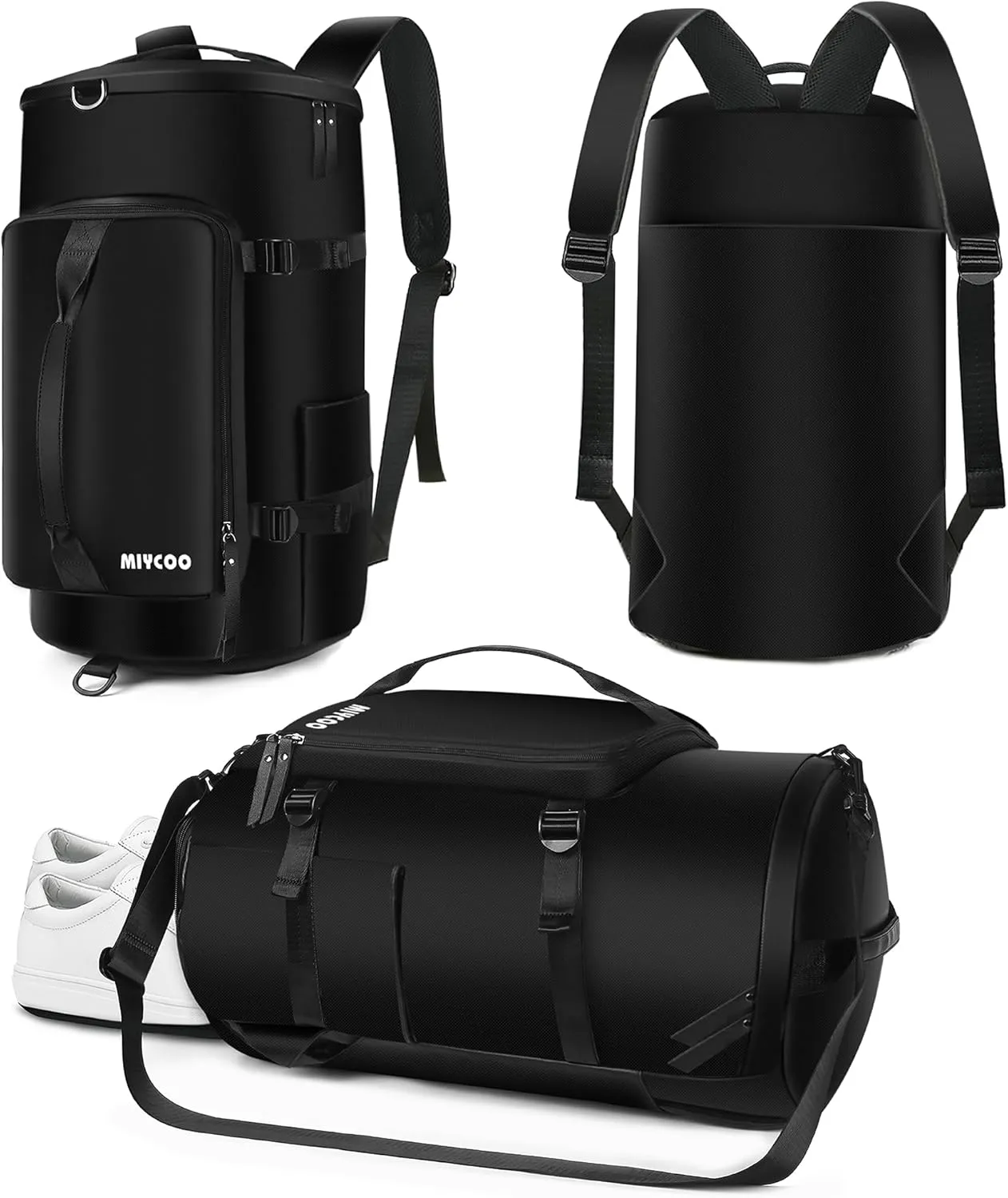 Gym Bag for Men and Women Sports Duffle bag Travel Backpack Weekender Overnight Bag with Shoes Compartment Black - MIYCOO
