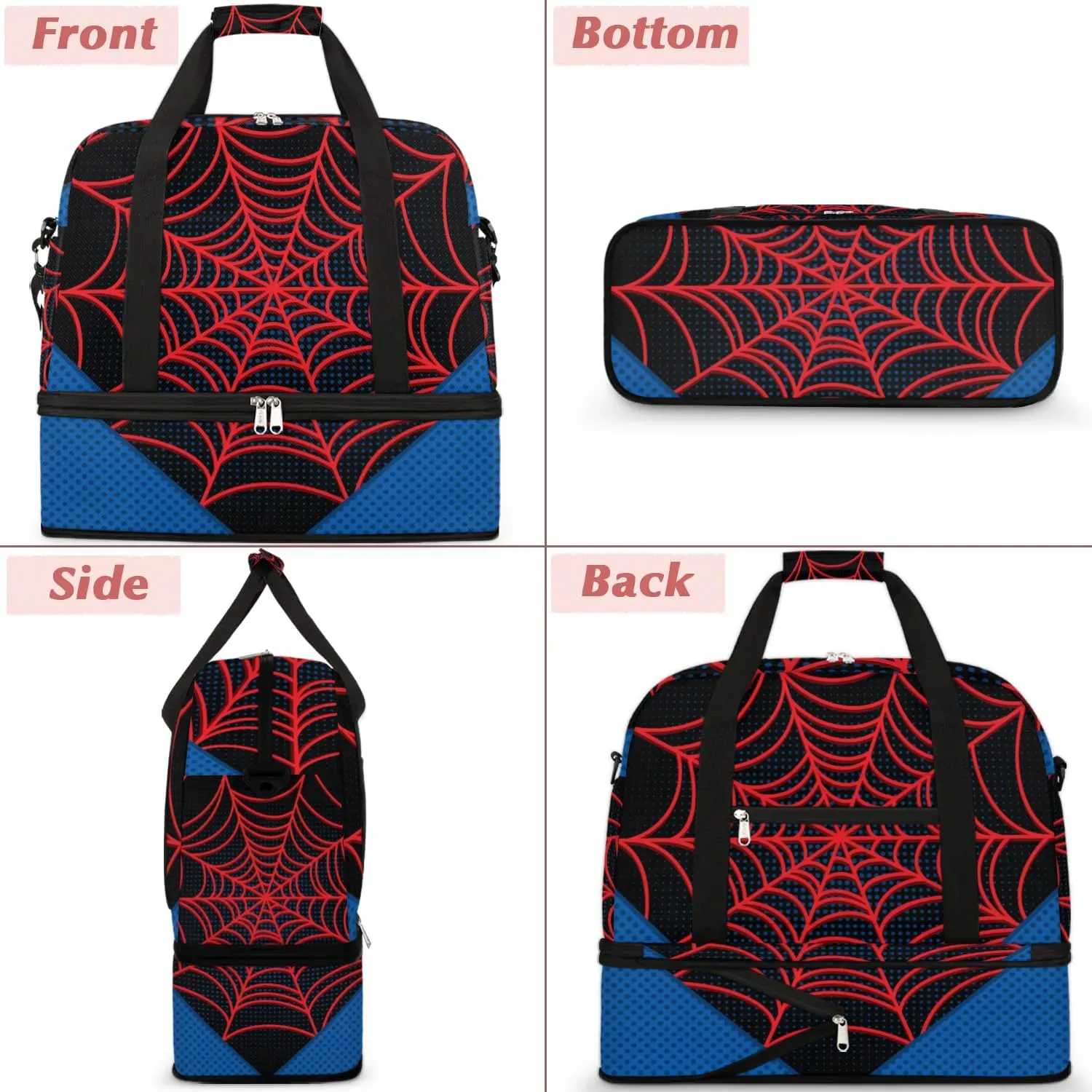 Gym Bag for Men Women, Black Axolotl Carry on Travel Duffel Bag with Trolley Sleeve, Waterproof Weekender Overnight Bags with Shoes and Wet Clothes Compartment for Sleepover Workout Sports