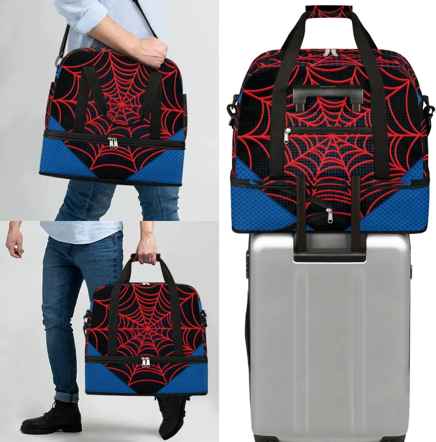 Gym Bag for Men Women, Black Axolotl Carry on Travel Duffel Bag with Trolley Sleeve, Waterproof Weekender Overnight Bags with Shoes and Wet Clothes Compartment for Sleepover Workout Sports