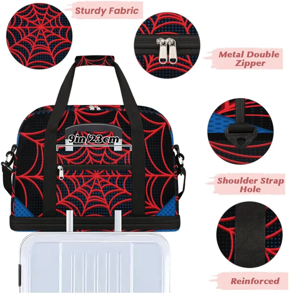 Gym Bag for Men Women, Black Axolotl Carry on Travel Duffel Bag with Trolley Sleeve, Waterproof Weekender Overnight Bags with Shoes and Wet Clothes Compartment for Sleepover Workout Sports