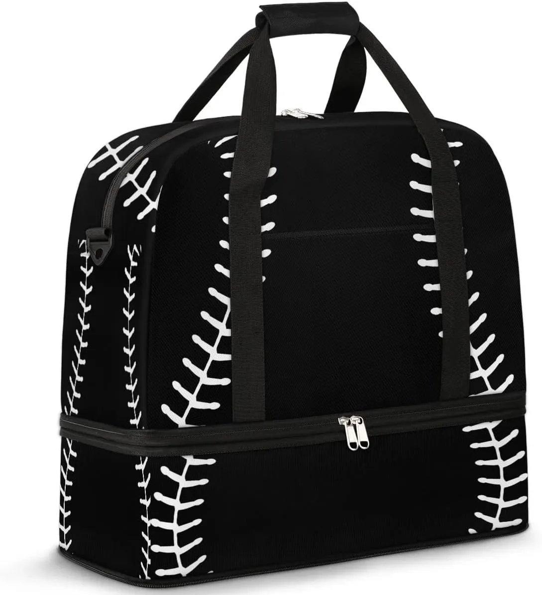 Gym Bag for Men Women, Black Baseball Carry on Travel Duffel Bag with Trolley Sleeve, Waterproof Weekender Overnight Bags with Shoes and Wet Clothes Compartment for Sleepover Workout Sports