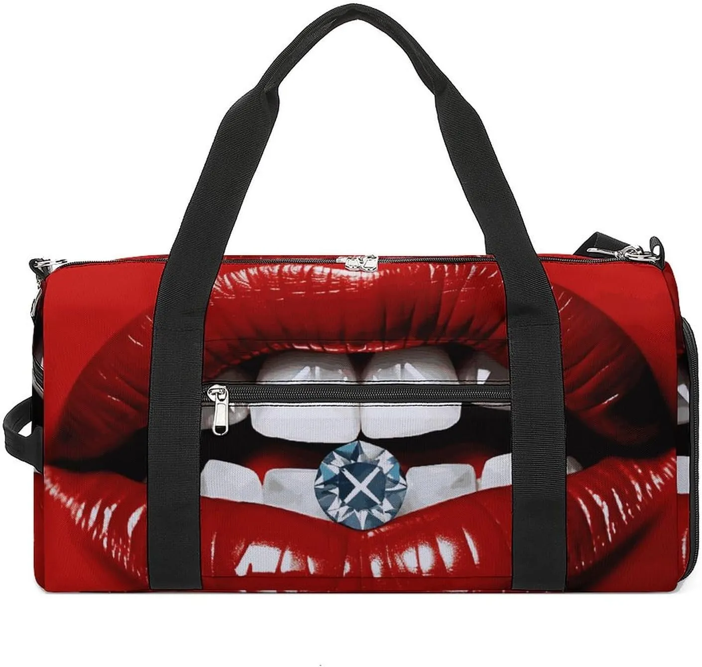 Gym Bag for Men Women Travel Duffle Bag Lightweight Weekender Duffel Bag Red Lips with Diamond Carry on Bag