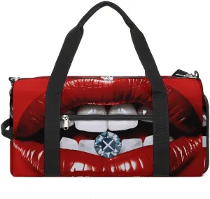 Gym Bag for Men Women Travel Duffle Bag Lightweight Weekender Duffel Bag Red Lips with Diamond Carry on Bag