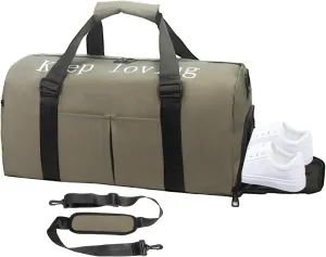 Gym Bag for Unisex with Shoe Compartment & Wet Pocket - Waterproof Nylon Duffle Bag for Fitness, Travel and Sports (Champagne)