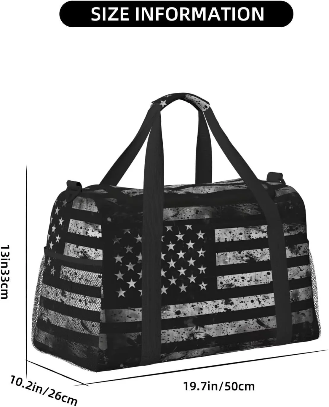 Gym Bag for Women & Men Black American Flag Sports Travel Duffel Bag US Flags Pattern Carry On Weekender Bag Workout Overnight Backpack for Travel Patriot Star Stripe Carry On Bag